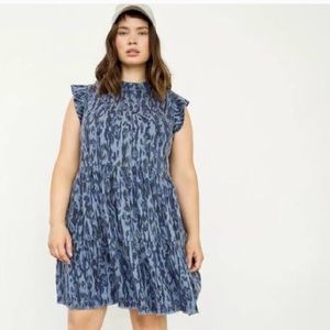 Anthropologie + Jenee Tiered Blue Animal Print Dress, Size 3X